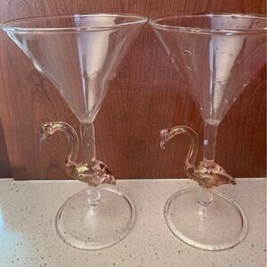 Gorgeous Flamingo Martini Glasses Hand Blown 7oz. Barware